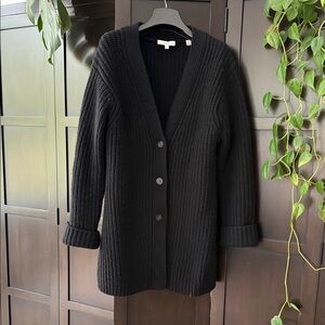 Vince Black Ribbed Button-Front Cardigan